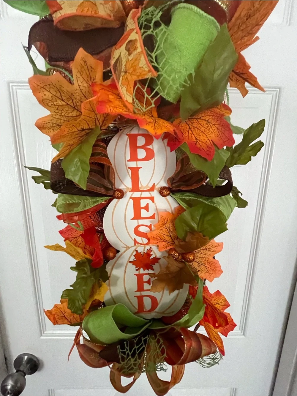 Autumn 'Blessed' Door Hanging - Green & Orange Fall Wreath